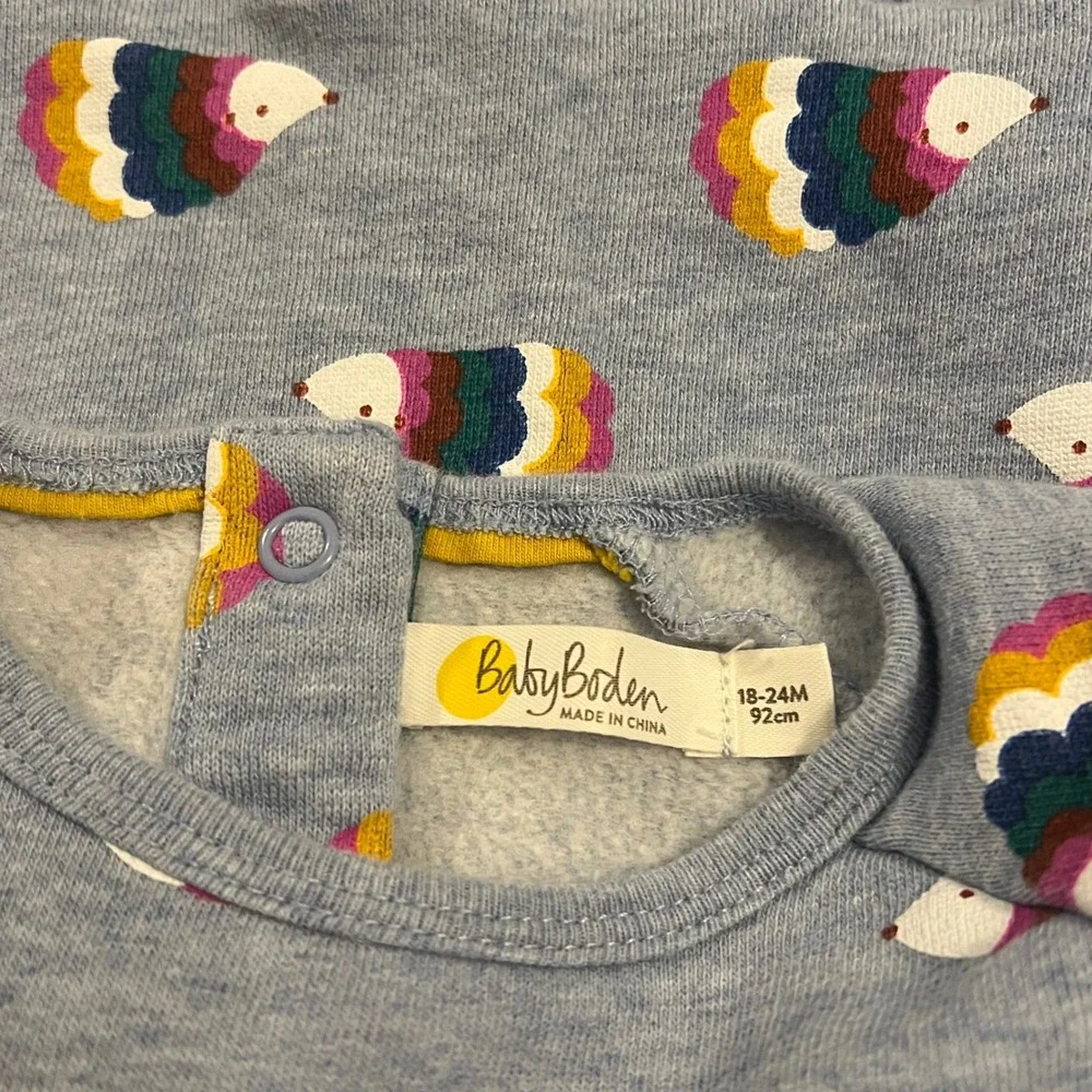 Baby Boden Blue Rainbow Hedgehog Print Long Sleeve Dress 18-24M Mini Boden